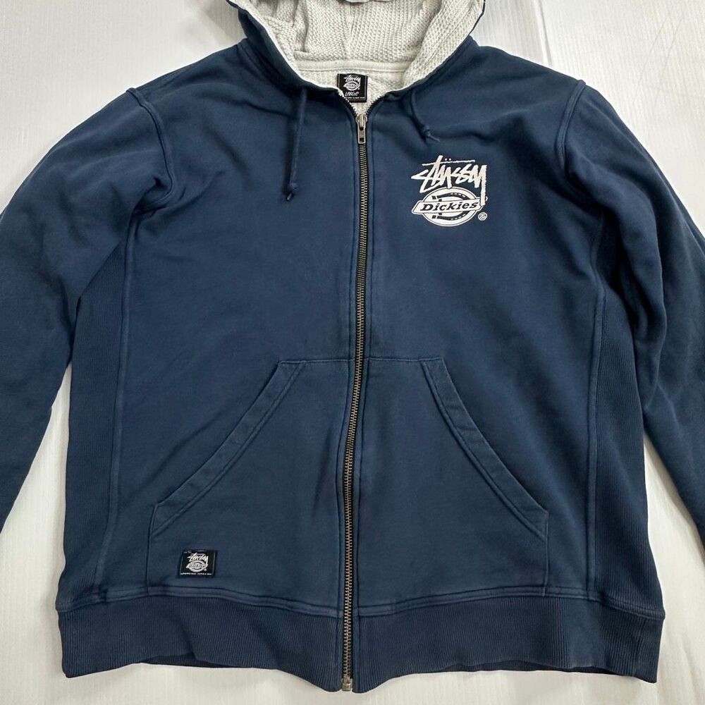 Stussy x Dickies Navy Full Zip Hoodie Men’s Large Workwear Streetwear Skater Y2K - Picture 11 of 14